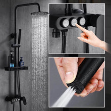 Load image into Gallery viewer, Black Rainfall Shower Faucets Set Wall Mounted Rain Shower Faucet Storage Bath Mixer Tap Hot Cold with Hand Shower EL3903