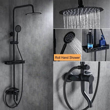 Load image into Gallery viewer, Black Rainfall Shower Faucets Set Wall Mounted Rain Shower Faucet Storage Bath Mixer Tap Hot Cold with Hand Shower EL3903