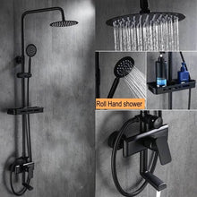 Load image into Gallery viewer, Black Rainfall Shower Faucets Set Wall Mounted Rain Shower Faucet Storage Bath Mixer Tap Hot Cold with Hand Shower EL3903