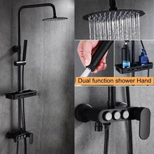 Load image into Gallery viewer, Black Rainfall Shower Faucets Set Wall Mounted Rain Shower Faucet Storage Bath Mixer Tap Hot Cold with Hand Shower EL3903